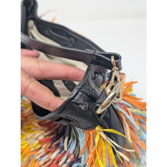 Zara Fringed Mini Bucket Bag Multicolored Lined Festival Indie Boho Maximalist - Picture 5 of 8
